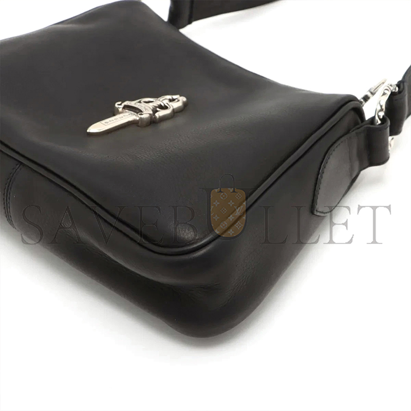 CHROME HEARTS CHICKEN NUGGETS SHOULDER BAG LEATHER BLACK × SILVER LARGE DAGGER A3938163 (23*15*5.5cm)